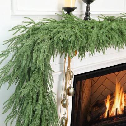 Christmas Real Touch Norfolk Pine Garland – 6FT Artificial Green Winter Greenery For Table, Mantle, Wall, Indoor & Outdoor Holiday Decorations