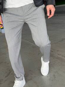 Men's Straight Leg Casual Suit Pants With Pockets, Suitable For Daily Commute - Grey - View 4