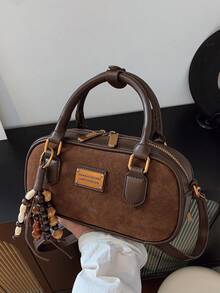 Túi bowling cổ điển dành cho nữ, túi xách đeo chéo thời trang mới với chất liệu cao cấp, túi tote đeo vai dùng cho công sở. - màu nâu - Xem 2