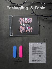 10 Fake Nails Press On Almond French Tip,Pink,Purple,Snakeskin,3d Three-Dimensional Decoration Element,Rhinestone Decor Star,White Bowknot,Waterdrop,Japanese Style Full Coverage Press On Nails Y2K Charms Set,The Set Includes 1 Mini Nail File And 1 Adhesive Sheet, Suitable For Women And Girls. Nail Art For Daily Use, Party, Weddings, Etc Nail Supplies - Multicolor - View 7