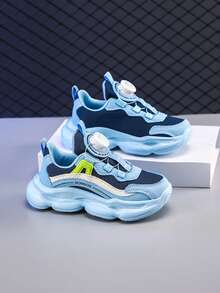 Teenagers' Fashion Breathable Mesh Casual Sports Shoes, Hook And Loop Running Sneakers For Students - Blue - View 3