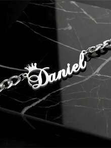 Customized Crown Name Necklace, Personalized Name Plate Pendant, Suitable For Men And Women, Cuban Chain Jewelry, Perfect Refined Gift - Multicolor - View 4