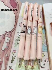 2pcs Cute Cat Ballpoint Pens, 4 Different Cat Patterns, Adorable Pink Cat Ergonomic Pens For Writing & Studying, Elegant Cat Design With Heart And Paw Print, Dual-Tip Quick-Drying Neutral Pens, Student & Girl Style, Back To School - Multicolor - View 13