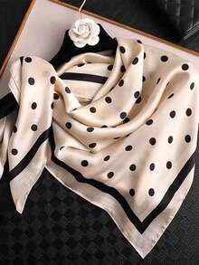 1条女士优雅波点印花90厘米方形围巾/头巾，新款时尚百搭春季围巾，可作腰带、配饰、发带、装饰围巾、披肩。