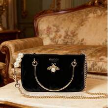 Gucci Medium Size Women's Velvet Chain Crossbody Cosmetic Bag - Everyday Fashion - Black - View 7