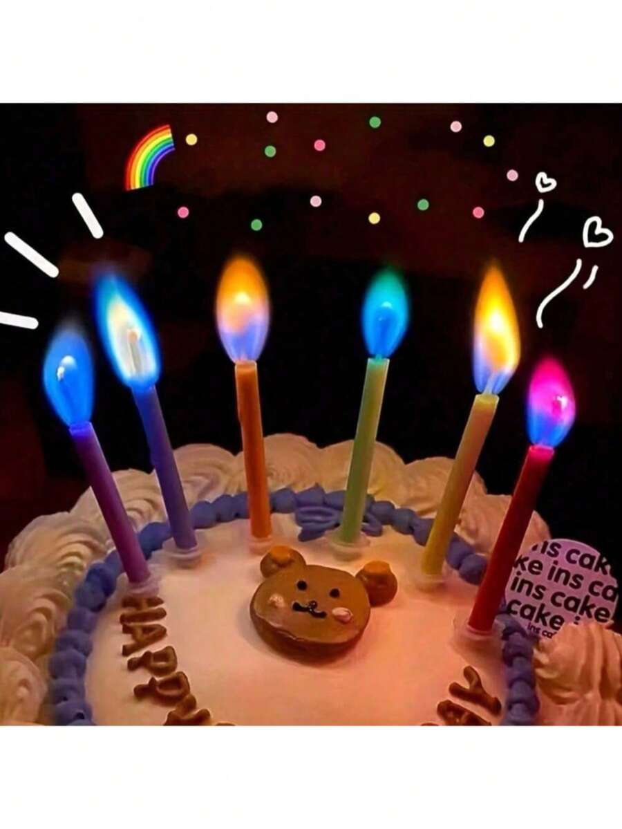 1pc Colorful Flame Candle, Creative Rainbow Flame Candle For Birthday Cake Decoration, Party Decor, Dessert Decor, Baking Decor, Party Supplies - Multicolor - View 1