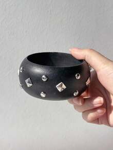 1pc Pink & Black Y2K Geometric Resin Bracelet, New Gothic Punk Rivet Leather Wristband For Women, Party Jewelry Gift - Multicolor - View 13