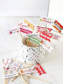 45个生日快乐蛋糕装饰插牌，生日、情人节、派对用品蛋糕装饰，蛋糕装饰，蛋糕顶部装饰，多功能蛋糕装饰签，送给家人和朋友的完美纪念礼物 - 彩色 - 查看 5