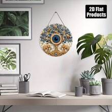 2D Flat, 1pc, Tree Of Life, Evil Eye, Elephant Theme Round Wooden Decorative Plaque 8*8in/20*20cm, Wall Hanging Decorations For Home Kitchen, Studio, Restaurant, Cafe, Farmhouse, Etc, Space, Perfect Christmas, Halloween Gift For Family And Friends, 2D Flat - 彩色 - 查看 3