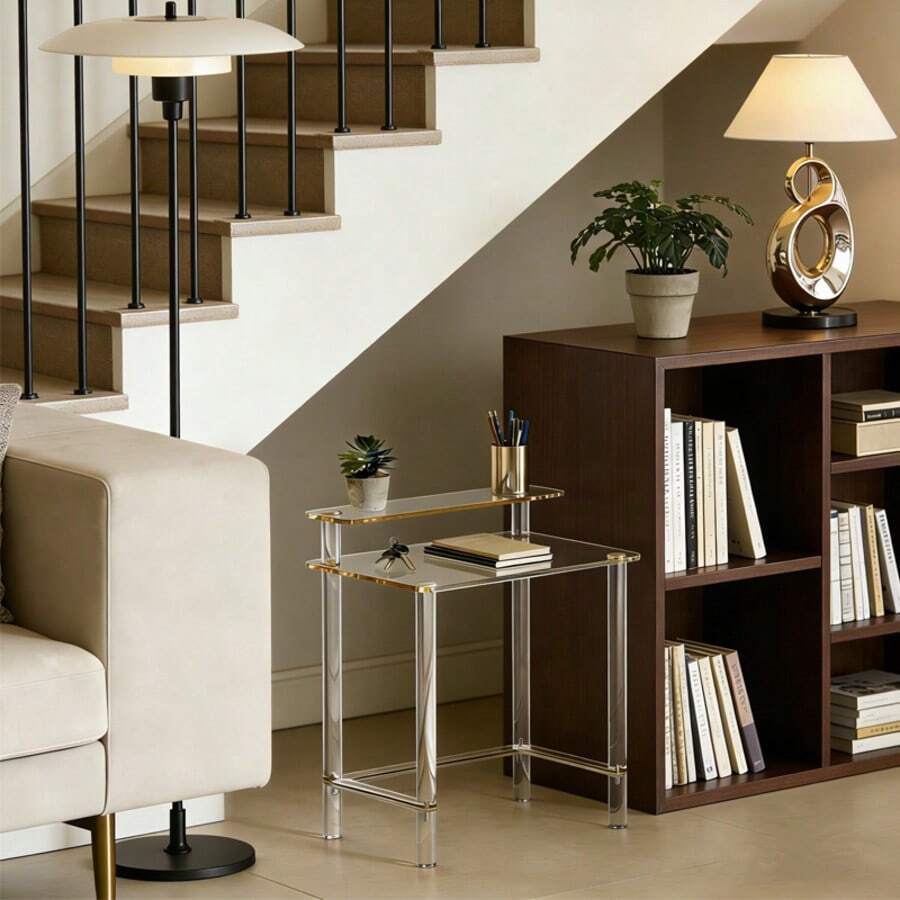 1pc Acrylic Console Table, Transparent Sofa Side Table, Narrow Design, Unique Minimalist Style, Suitable For Living Room, Hallway, Entryway, Foyer