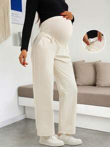 Maternity Casual Solid Color Adjustable Waist Straight Leg Pants Spring - Apricot - View 6