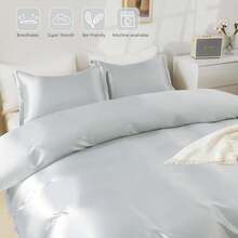 HOdo Home Satin Duvet Cover King Size, 3 Piece Silk Like Comforter Cover, Ultra Soft And Breathable Bedding Set With Zipper Closure &Amp; Corner Ties (Light Grey) - MàuE - Xem 2