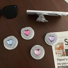 Rhinestone & Crystal Heart Shaped Minimalist Magsafe Magnetic Phone Holder, Extendable & Foldable, Strong Suction Cup, For Women - Multicolor - View 2