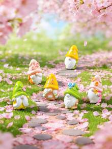 6个迷你树脂花朵小矮人摆件，迷你春季蝴蝶花朵小矮人装饰品，适用于DIY仙女花园、生日派对礼物填充物、微景观工艺品、玻璃容器、盆栽植物装饰、汽车内饰配件、家居装饰、书架、客厅场景、主题派对、礼品袋填充物。