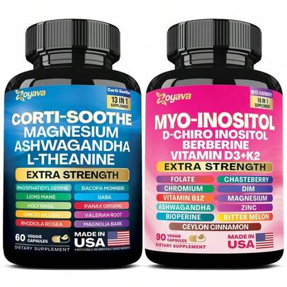 Paquete Calma y Suavidad - Suplemento dietético Zoyava de cortisol y mioinositol todo en uno - Multivitamínico con ingredientes extra fuertes para el bienestar y la salud - HECHO EN EE. UU.
