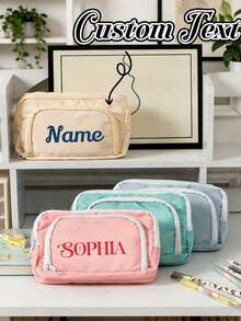 Personalized Name Transparent Large Capacity Pencil Case, Stylish And Simple Pencil Bag, Customized Name Pencil Case, Large Capacity Nylon Mesh Transparent Breathable, Exam/Student Stationery Bag, Mesh Pencil Bag, Simple Student Supplies Box, School Office, Back To School Supplies, School Supplies - Multicolor - View 1