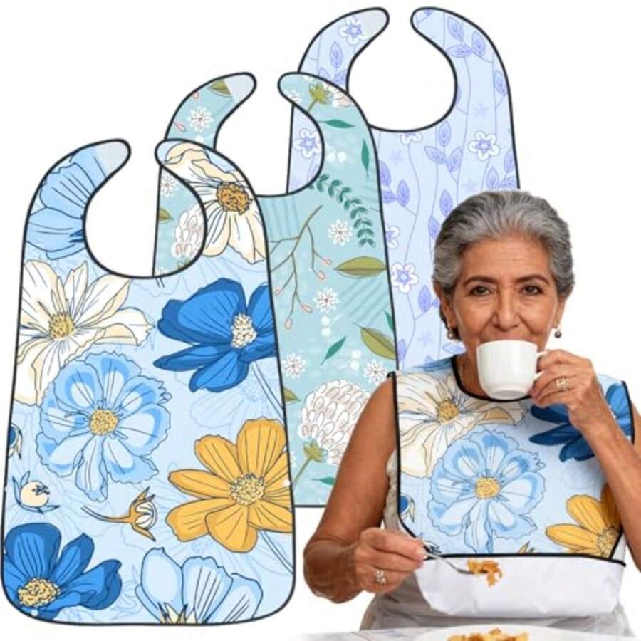 CYPN3 Pack Baberos para Adultos Mujer Baberos para Adultos con Recogedor de Migas para Proteger La Ropa de Ls Manchas de Comida Impermeables y lavables para Residencias de Ancianos Hospitales etc.Fashion - 219747190 - Ver 1