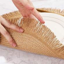 1/4/6/12pcs Bohemian Style Paper Round Placemats With Natural Tassels, Non-Slip Mats For Home Kitchen Dining Table Decor, Suitable For Holidays, Parties, Birthdays, Weddings, Banquets (Note: The Material Is Paper And Cannot Be Washed) - Coffee Brown - View 11