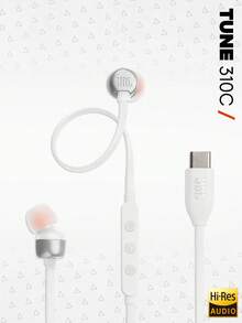Auriculares intraurales con cable Tune 310C de alta resolución, sonido JBL de graves puros, conexión USB-C, cable plano sin enredos, control remoto de tres teclas con micrófono, cable para el trayecto y el entrenamiento - Blanco - Ver 10