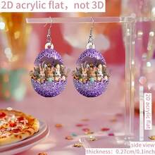 2pcs Easter Novelty Earrings, 2D Flat Cute Rabbit Design Acrylic Earrings - Multicolor - View 2
