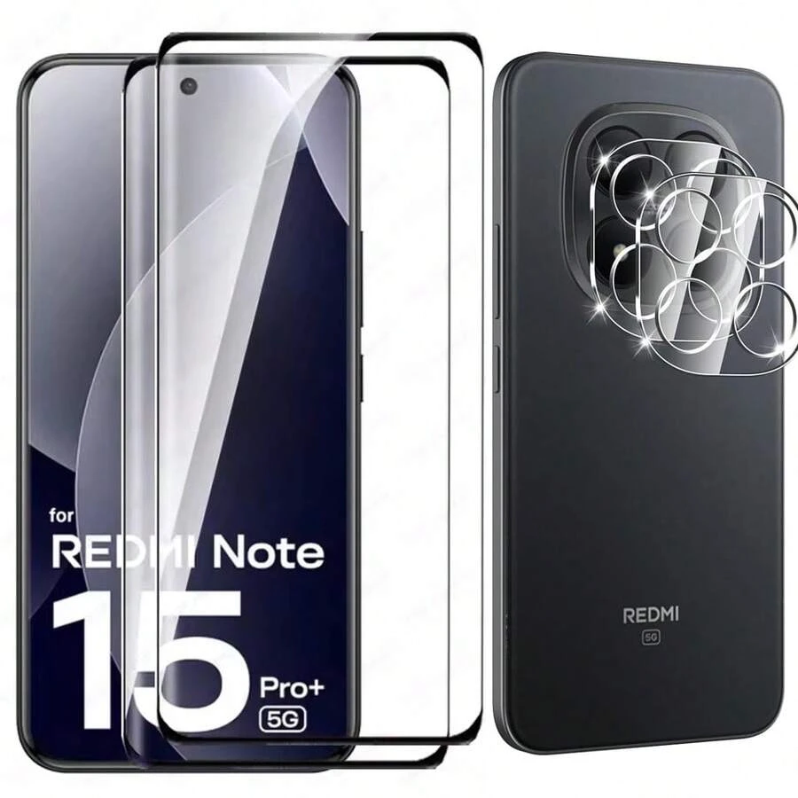 Tempered Glass Screen Protector For Xiaomi Note 15Pro / Note 15Pro 5G / Note 15 Pro+ / Note 15 / Note 14 Pro / NOTE 13 PRO+, Curved Edge, Black Border, High Definition, Anti-Fall, 3D Clear Tempered Glass Screen Protector, Rear Camera Lens Protector, Camera Lens Protector Pad, Protector - Clear - View 1