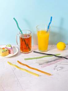 12 Pcs Reusable Wavy Colorful Glass Straws,20cm X8 Mm Shatter Resistant Cute Drinking Straws With 1 Clean Brush For Beverages,Coffee,Juice,Cocktail,Teas - Multicolor - View 4