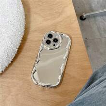 A 3D Personalized Water Wave Pattern Phone Case Suitable For IPhon16 15 14 Plus 16 15 14 13 Pro /Pro Max Glossy Bubble Case With A Wavy Edge Design, Featuring A Minimalist Style Unique Shape - 銀色 - 查看 5