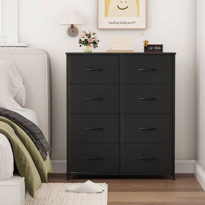 Somdot Dresser For Bedroom With 8 Drawers, 4-Tier Wide Storage Chest Of Drawers With Removable Fabric Bins For Closet Nursery Bedside Living Room Laundry Entryway Hallway,Black