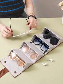 1pc 2/3/4/5/6 Grid Foldable Sunglasses Storage Organizer Rack, Eyeglasses Display Stand, Travel Carrying Case, Essential For Back To School - Brown - View 6