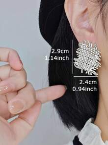 一对独特几何纹理竹节设计优雅日常佩戴耳环，适合派对、休闲聚会等场合，女士适用。 - 銀色 - 查看 3