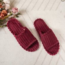 Women's Striped Fabric Slippers, Fashionable Casual Indoor Wear, Autumn/Winter - Burgundy - View 5