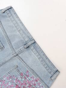 Hot Fashion Cherry Blossom Embroideied On Fake Pocket Men's Jeans Baggy Loose Fit Denim Pants - Baby Blue - View 7