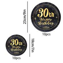 10pcs/20pcs/40pcs/50pcs 30th Birthday Decorations Unisex, Happy 30th Birthday Black Gold 7" And 9" Paper Plates Tableware Suitable For Her/Him 30th Birthday Party Gifts, 30th Anniversary Dessert Plates Vintage 30th Birthday Decor - Multicolor - View 3