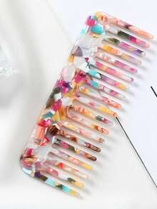 1pc Acetate Comb, Anti-Static Marble Pattern Hair Brush - Yellow - View 10