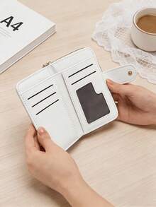 Ví da họa tiết vải thiều mới, nhiều ngăn đựng thẻ, kiểu dáng ngắn, nhỏ gọn dành cho nữ, chất liệu dày dặn, phong cách Hàn Quốc, ví đựng tiền xu cổ điển cho nữ, ví mini, ví cầm tay, ví nhỏ xinh, ví du lịch, ví đựng thẻ ID, ví đựng thẻ ID - trắng - Xem 5