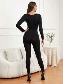 Women's Solid Color Shapewear Jumpsuit: Waist Cinching, Butt Lifting, Minimalist Slim Fit, Suitable For Everyday Wear - Black - View 2