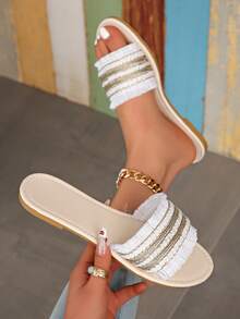 Teenage Girls' Flat Strap Slippers, Lightweight, Non-Slip, Comfortable, Versatile, Summer Beach Sandals - Beige - View 5