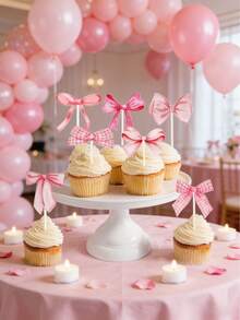 16pcs/Set Pink Bow Cake Topper, Pink Bow Party Cake Decoration Supplies,Pink Bow Cake Insert,Birthday Cake Decor, Baby Shower Party Supplies,Wedding Party Dessert Decor, Baking Decor Supplies,Ice Cream Decoration,Dining Table Decor,Pink Bow Birthday Party Decor, Birthday Gift Party Favor - Bow - View 8