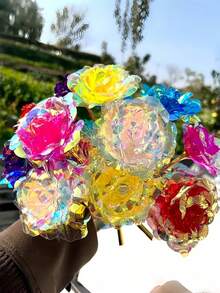 MEHELANY 10/4/1支仿真玫瑰花，PVC材质带茎假花，彩色塑料仿真花，全息浪漫花卉装饰，家居装饰及派对用品，婚礼礼物，生日礼物，周年纪念礼物，仿真花卉摆设，情人节礼物，毕业礼物，送给女朋友、女孩、母亲、父亲、老师的礼物