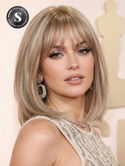 12 Inch Fashionable Ombre Brown Bobo Wig With Bangs, For Women - 100% Mulberry Silk, Matte Finish, Heat Resistant, Straight Style, Breathable Rose Net Cap, Fits Head Shape, Wig Cap, Women Wig, Golden Wig, Ramadan Gift, Beginner Friendly, Comfortable Wear, Perfect For Music Festivals, Daily Wear, Weddings, Halloween, Christmas, Mother's Day And Graduation Ceremonies, Essential Fashion Item