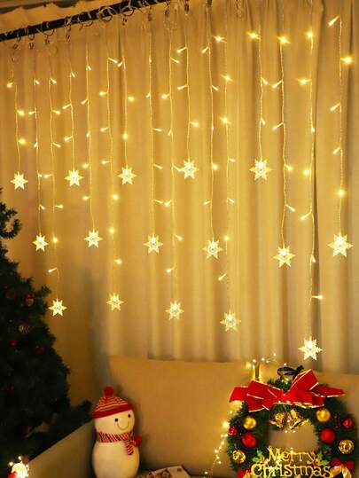 1串96颗LED灯珠，3米长，USB供电，室内装饰雪花窗帘灯串，适用于室内墙壁、窗户、阳台、户外露台、门廊、卧室、花园装饰