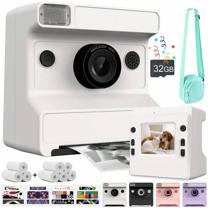 Bộ máy ảnh in ảnh lấy liền HD 1080P dành cho trẻ em, bao gồm 8 cuộn giấy in, phù hợp cho bé trai và bé gái từ 3-12 tuổi, món quà lý tưởng cho Giáng sinh, Năm mới, Lễ Phục sinh, World Cup và các ngày lễ khác.