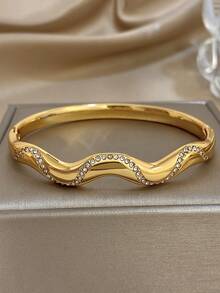 1pc Minimalist Wave Bracelet, Women's Elegant Gold-Tone Bracelet, Stackable, Suitable As Christmas Party Jewelry Gift - Multicolor - View 6