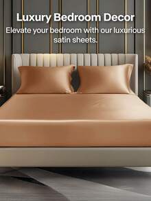 1pc Luxury Satin Fitted Sheet, Fits Mattress Depth 15-17 Inches, Soft & Breathable, Wrinkle-Resistant, Improves Sleep Quality, Luxury Hotel Style, Full Wrap-Around Elastic Band Design, Deep Pockets, Fits Twin, Full, Queen, King Beds, Oeko-Tex Certified, Coral Orange - Coral Orange - View 7