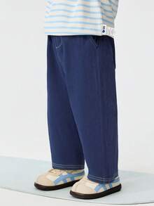 mini bala 2-6Y Kids Soft Denim Effect Pants, Seamless Waist, Spring 2026 Collection - Denim Dark Blue - View 3