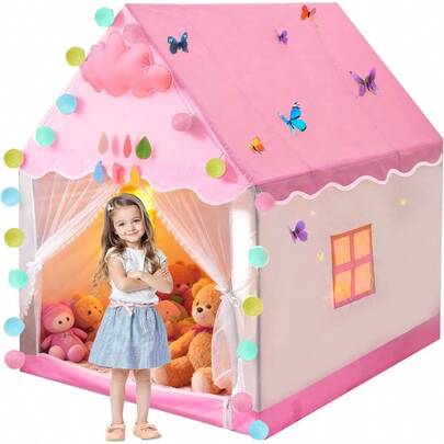 NEW Casa de Campaña para Niñas Castillo Casita Princesa Niñas con Luces Tienda Juguete de Campaña para s Plegable Casitas Carpa Infantiles con Ventanas/Cortina de Puerta Regalo de Navidad de s