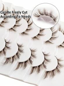 Rikuaild 6 Pairs Fluffy Brown False Eyelashes, Transparent Eyelash Stem, Invisible Eyelash Band, Cross-Curled Fox Eye Effect Faux Mink Lashes, Strip Eyelashes - Cat Eye Lashes - View 5