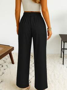 Women's Fashion New Versatile Casual Pants With Metal Buckle And Rhinestones, Suitable For All Seasons - Black - View 2