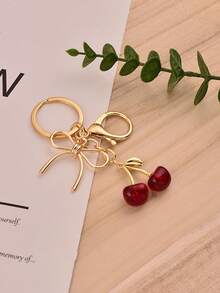 1pc Fruit Shiny Cherry Butterfly Creative Delicate Fresh Sweet Keychain Bag Charm - Multicolor - View 3