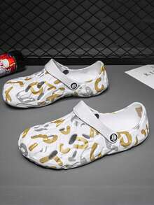 Unisex Casual Hollow Hole Slippers, Indoor Home Slippers, Bathroom Slippers, Outdoor Beach Slippers, Slides, Soft & Comfortable, Breathable, Asymmetrical Camouflage Pattern - White - View 2